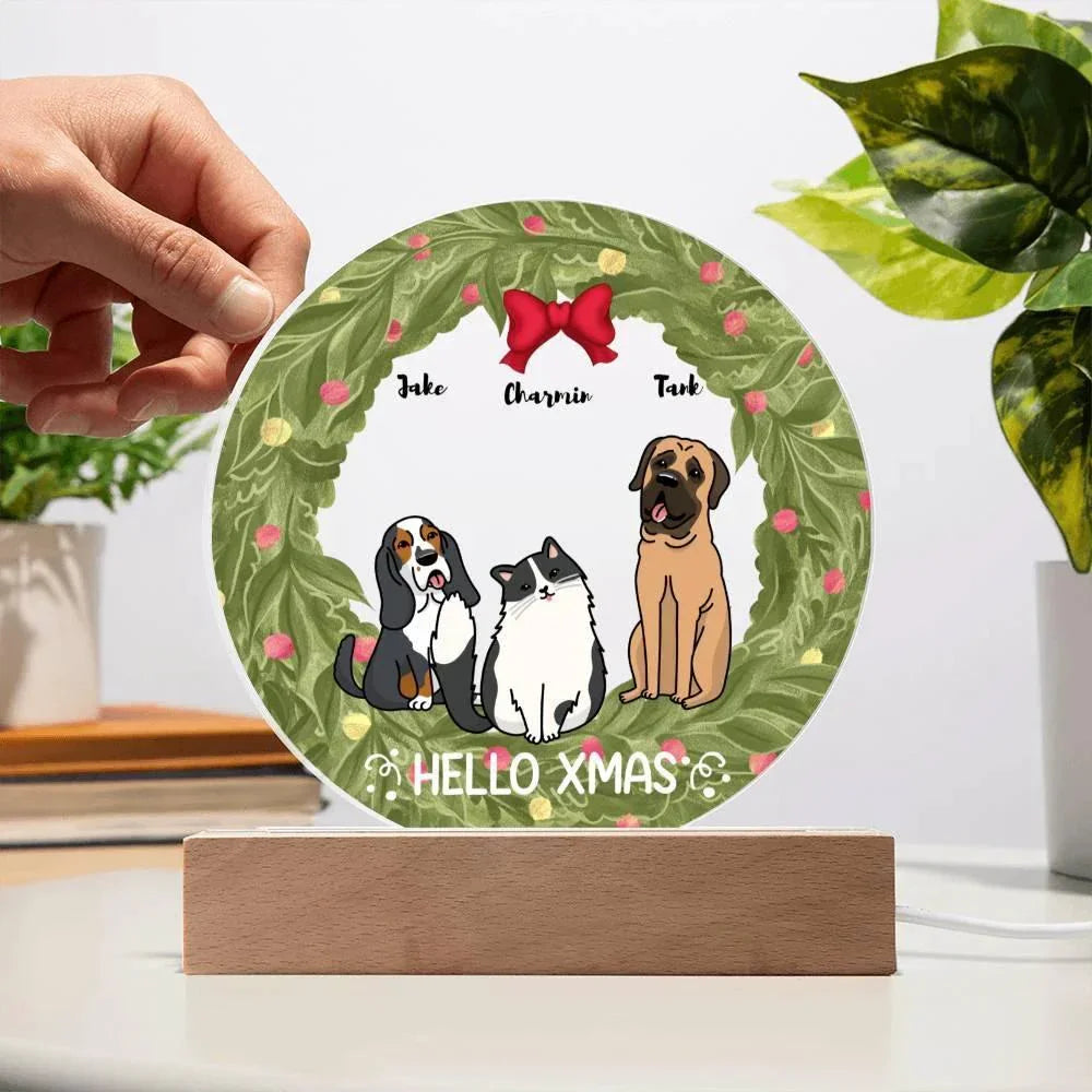 Dog and Cat Holiday Wreath Personalized Acrylic Plaque