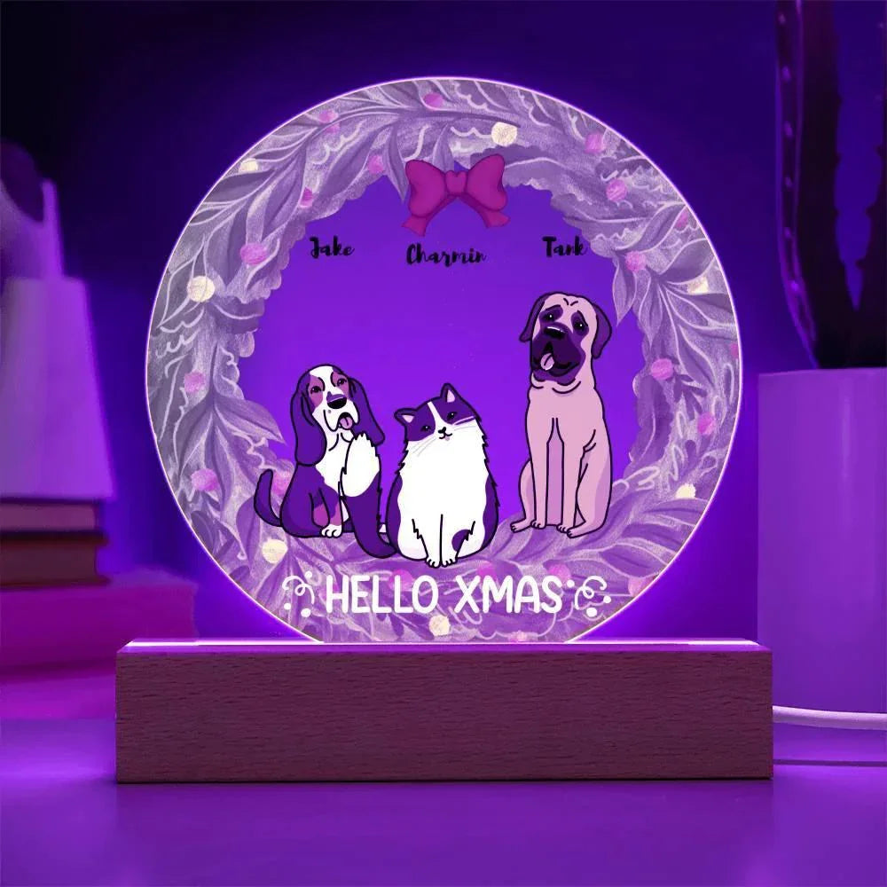 Dog and Cat Holiday Wreath Personalized Acrylic Plaque