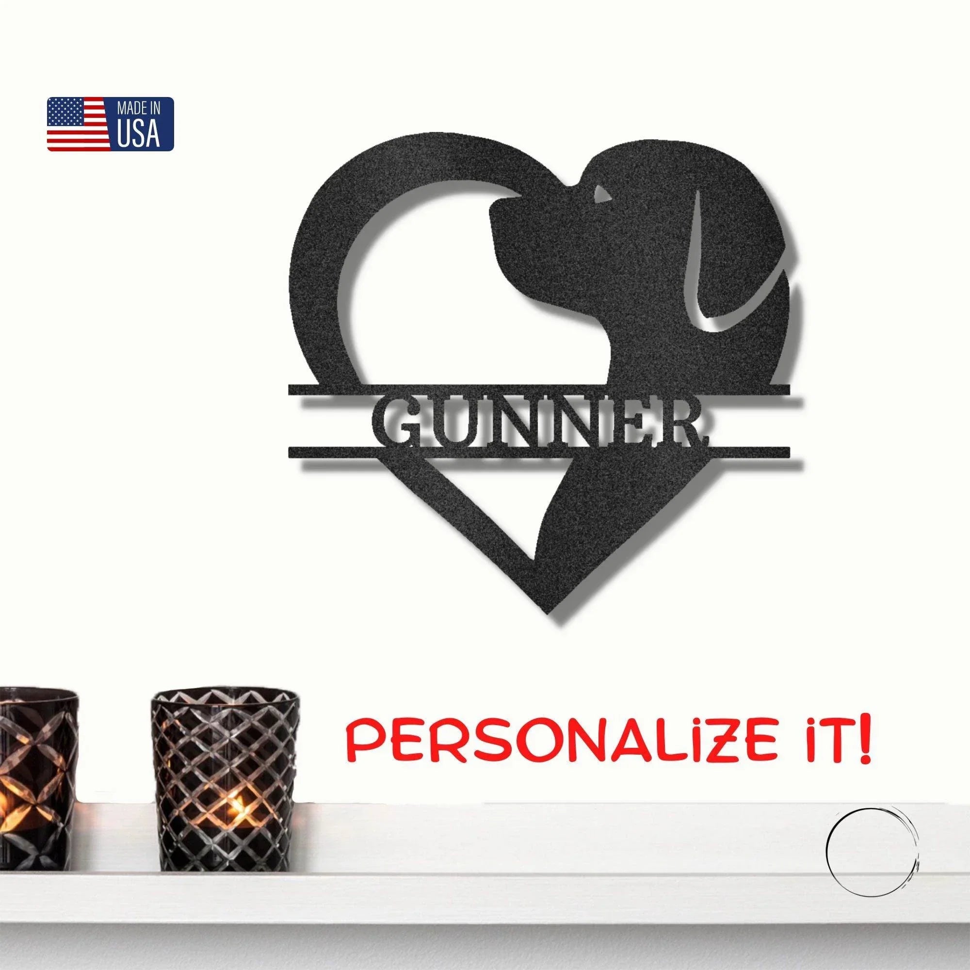 Dog Love Monogram Personalized Indoor Outdoor Steel Wall Sign Art