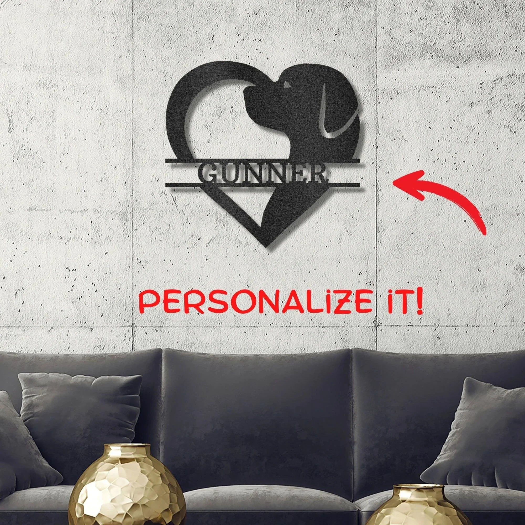 Dog Love Monogram Personalized Indoor Outdoor Steel Wall Sign Art