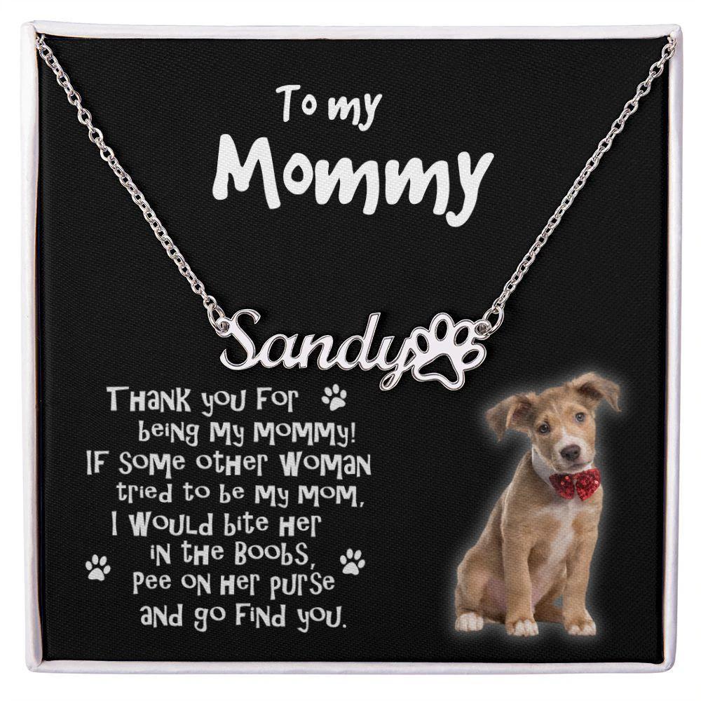 Dog Mom Custom Name Paw Print Necklace