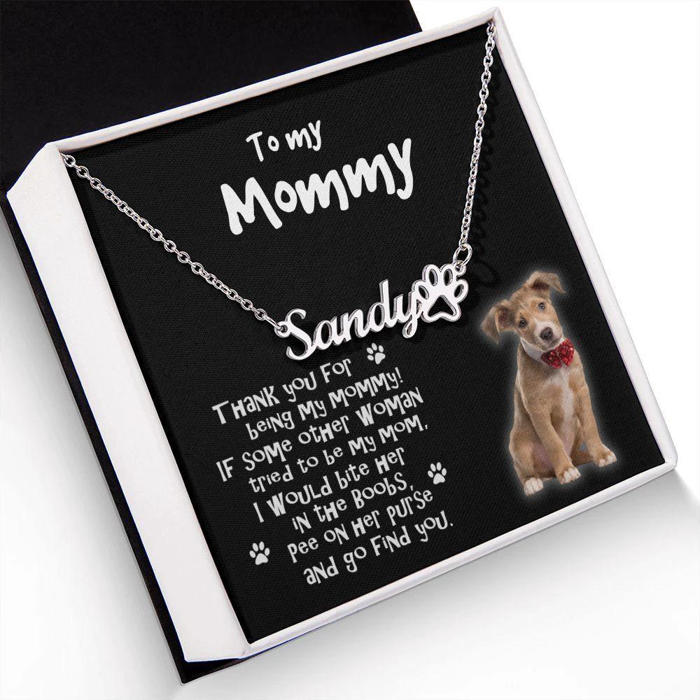 Dog Mom Custom Name Paw Print Necklace