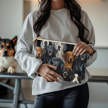 Dog Lover's Everyday Zipper Bag – Double-Sided Dog Print | 12.5" x 8.5" Durable Polyester Pouch with Optional Black or White Lining and Zipper - Mallard Moon Gift Shop