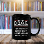 D.O.G.E. Coffee Mug – Funny Conservative Political Gift – Fighting Fraud, Cutting Waste, Saving Billions – 11oz & 15oz Black Ceramic Cup