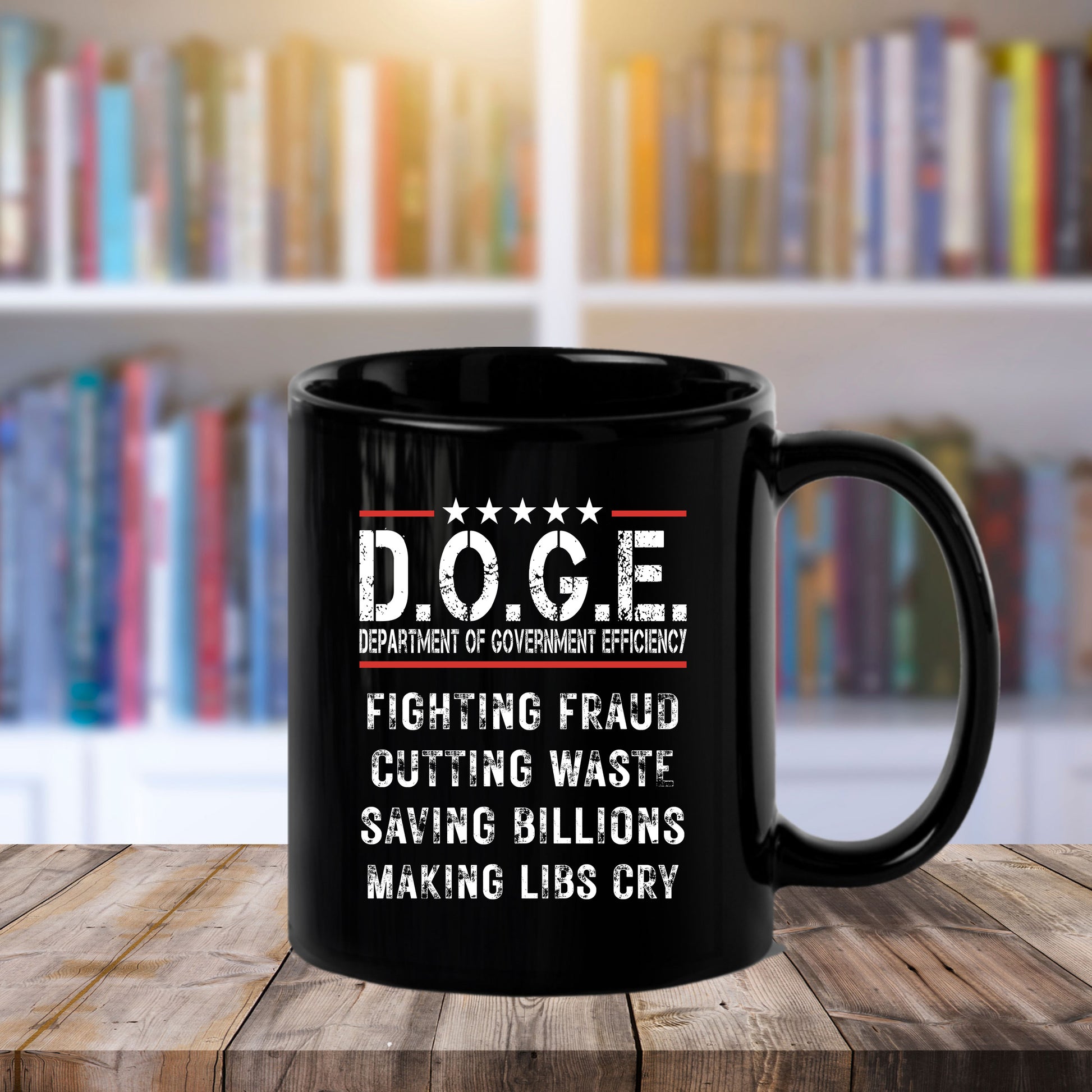 D.O.G.E. Coffee Mug – Funny Conservative Political Gift – Fighting Fraud, Cutting Waste, Saving Billions – 11oz & 15oz Black Ceramic Cup - Mallard Moon Gift Shop
