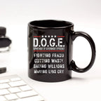 D.O.G.E. Coffee Mug – Funny Conservative Political Gift – Fighting Fraud, Cutting Waste, Saving Billions – 11oz & 15oz Black Ceramic Cup