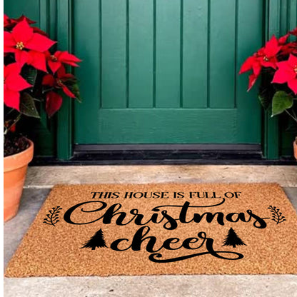 Hello Christmas Holiday Doormat | Festive Coir Welcome Mat with Holly & Snowflake Design | Rustic Farmhouse Front Porch Décor