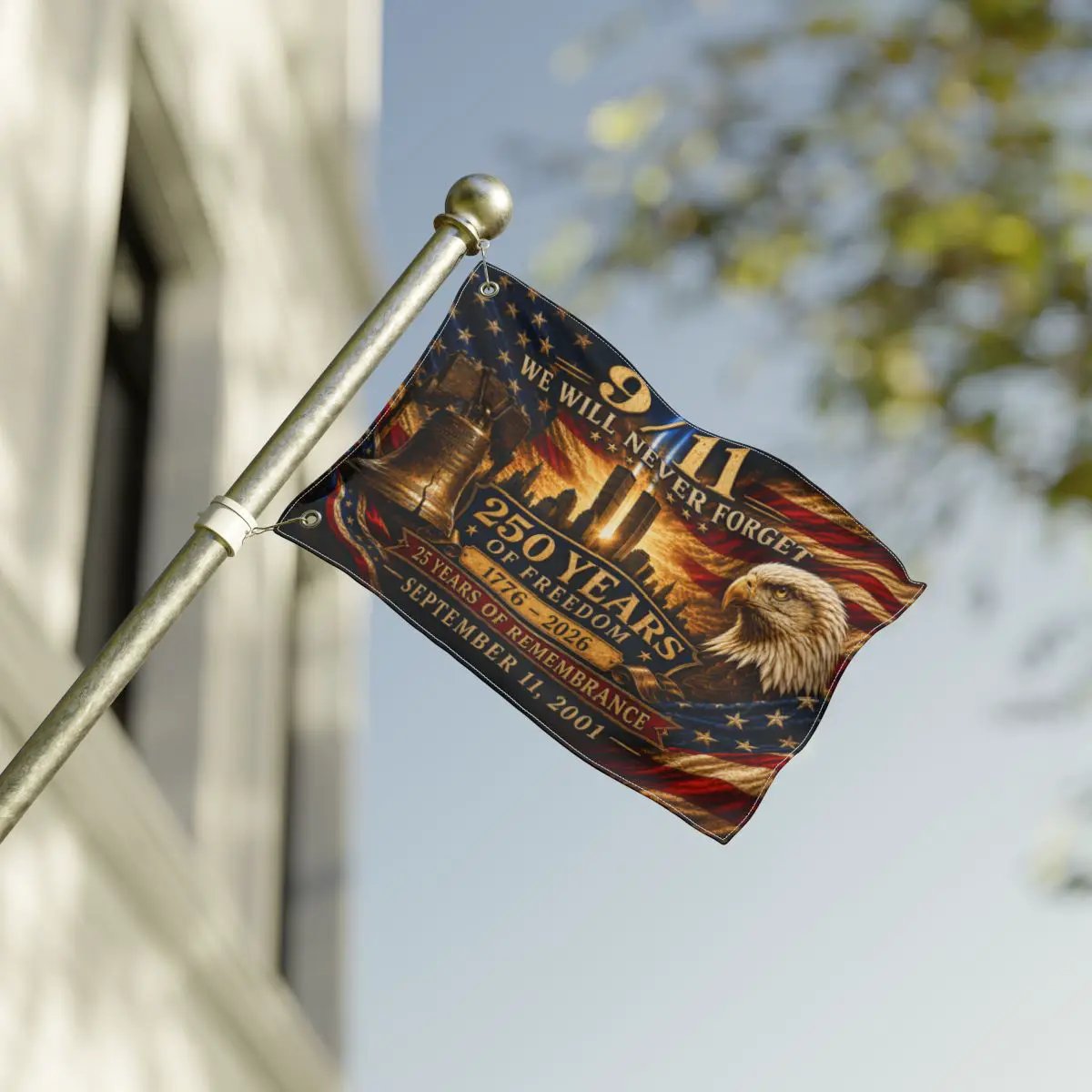 9/11 25th Anniversary Flag, 250 Years of Freedom 1776-2026, Double Sided September 11 Memorial Flag, America 250 Decor