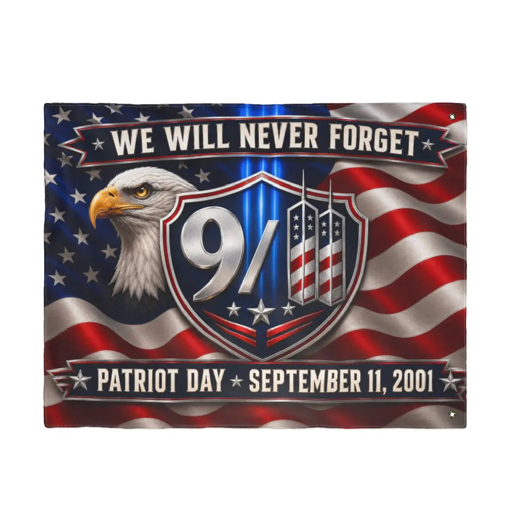 Never Forget 9/11 Flag, Patriot Day September 11 Memorial Flag, Double Sided with Grommets American Eagle Flag, 911 Remembrance Decor