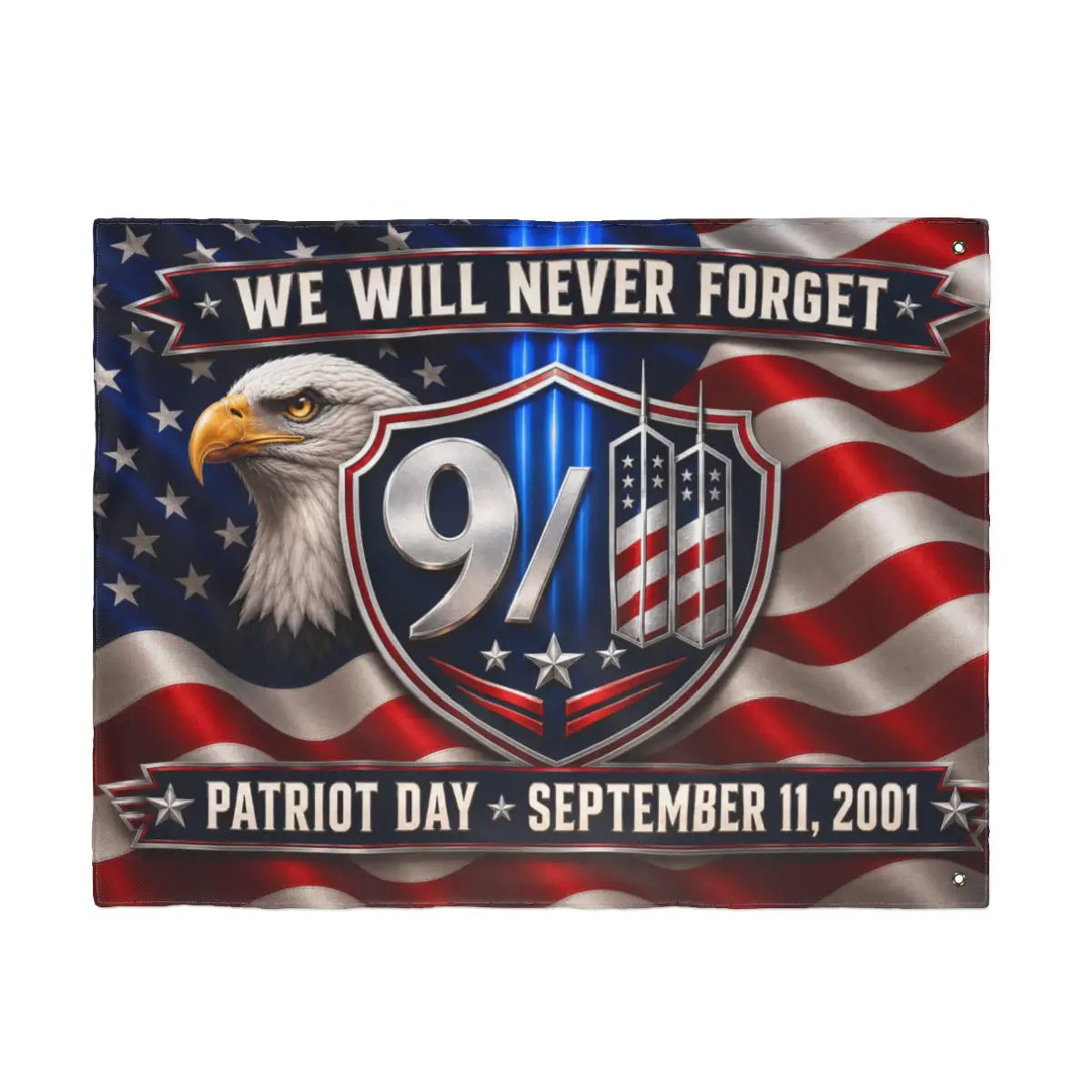 Never Forget 9/11 Flag, Patriot Day September 11 Memorial Flag, Double Sided with Grommets American Eagle Flag, 911 Remembrance Decor