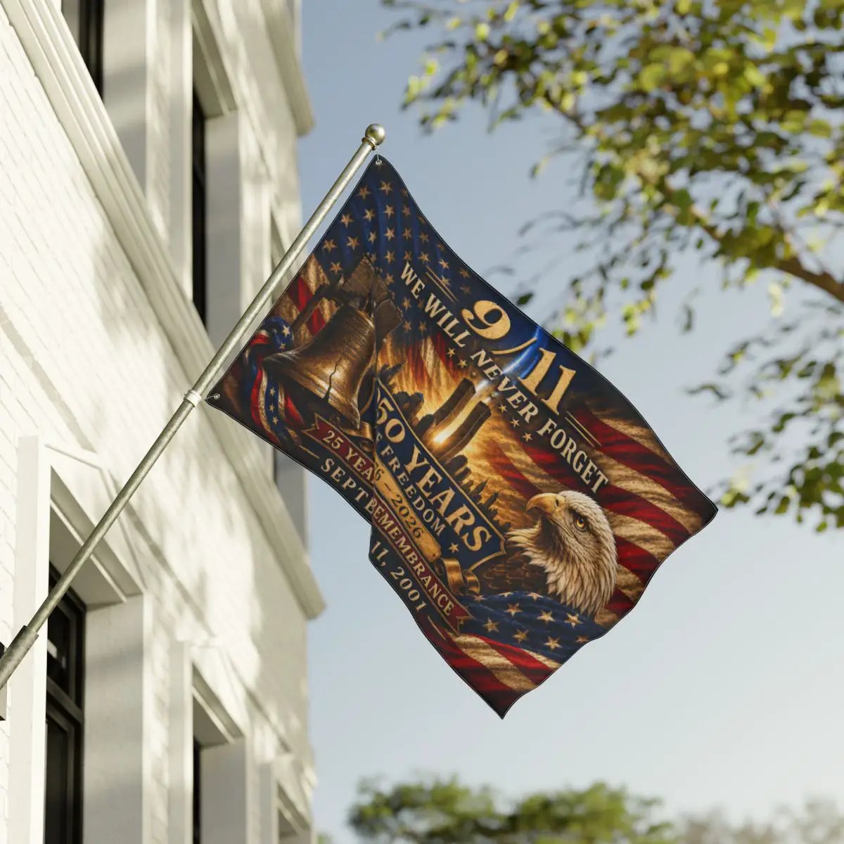 9/11 25th Anniversary Flag, 250 Years of Freedom 1776-2026, Double Sided September 11 Memorial Flag, America 250 Decor
