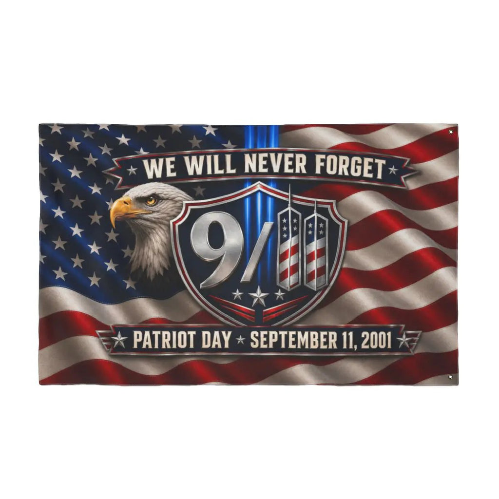 Never Forget 9/11 Flag, Patriot Day September 11 Memorial Flag, Double Sided with Grommets American Eagle Flag, 911 Remembrance Decor