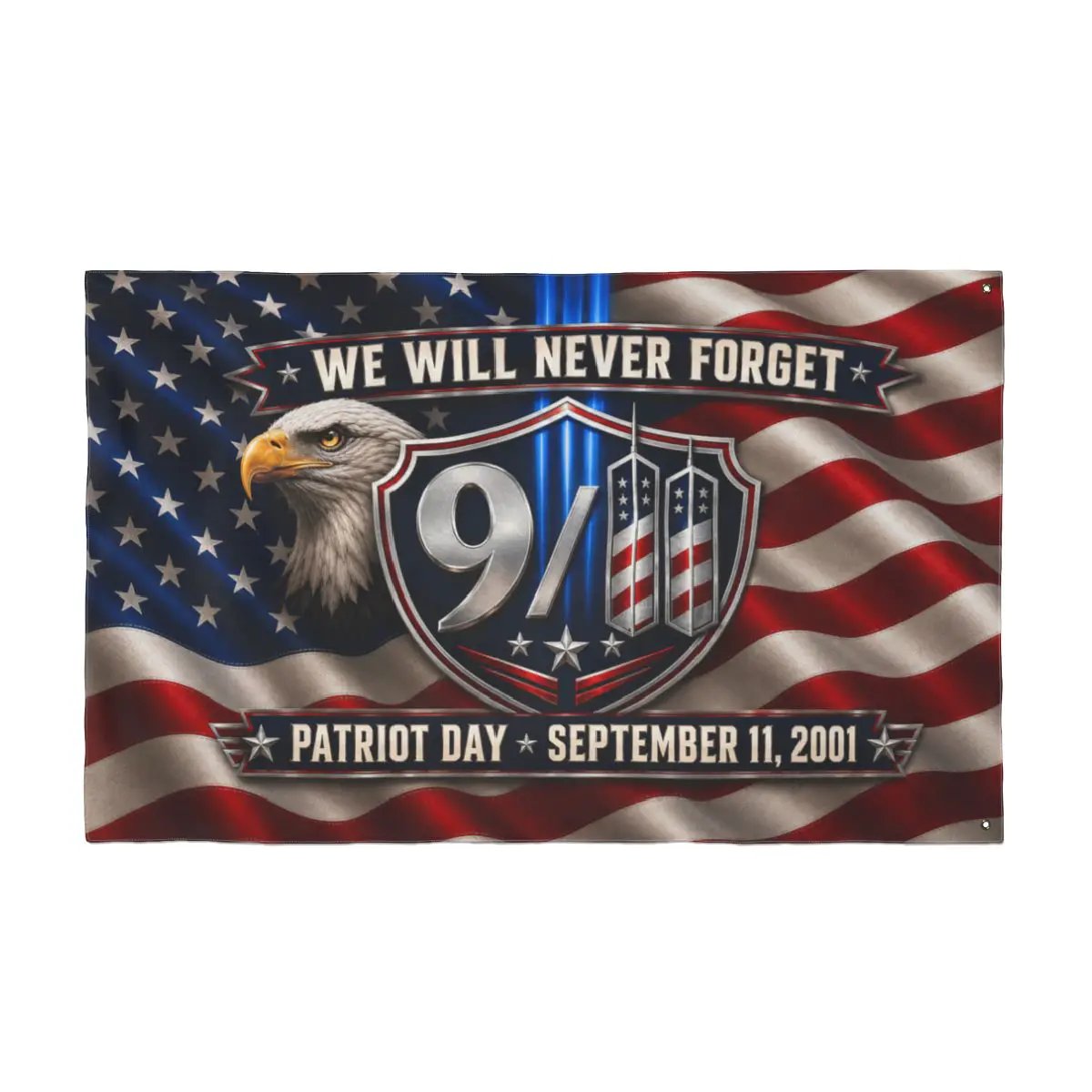 Never Forget 9/11 Flag, Patriot Day September 11 Memorial Flag, Double Sided with Grommets American Eagle Flag, 911 Remembrance Decor