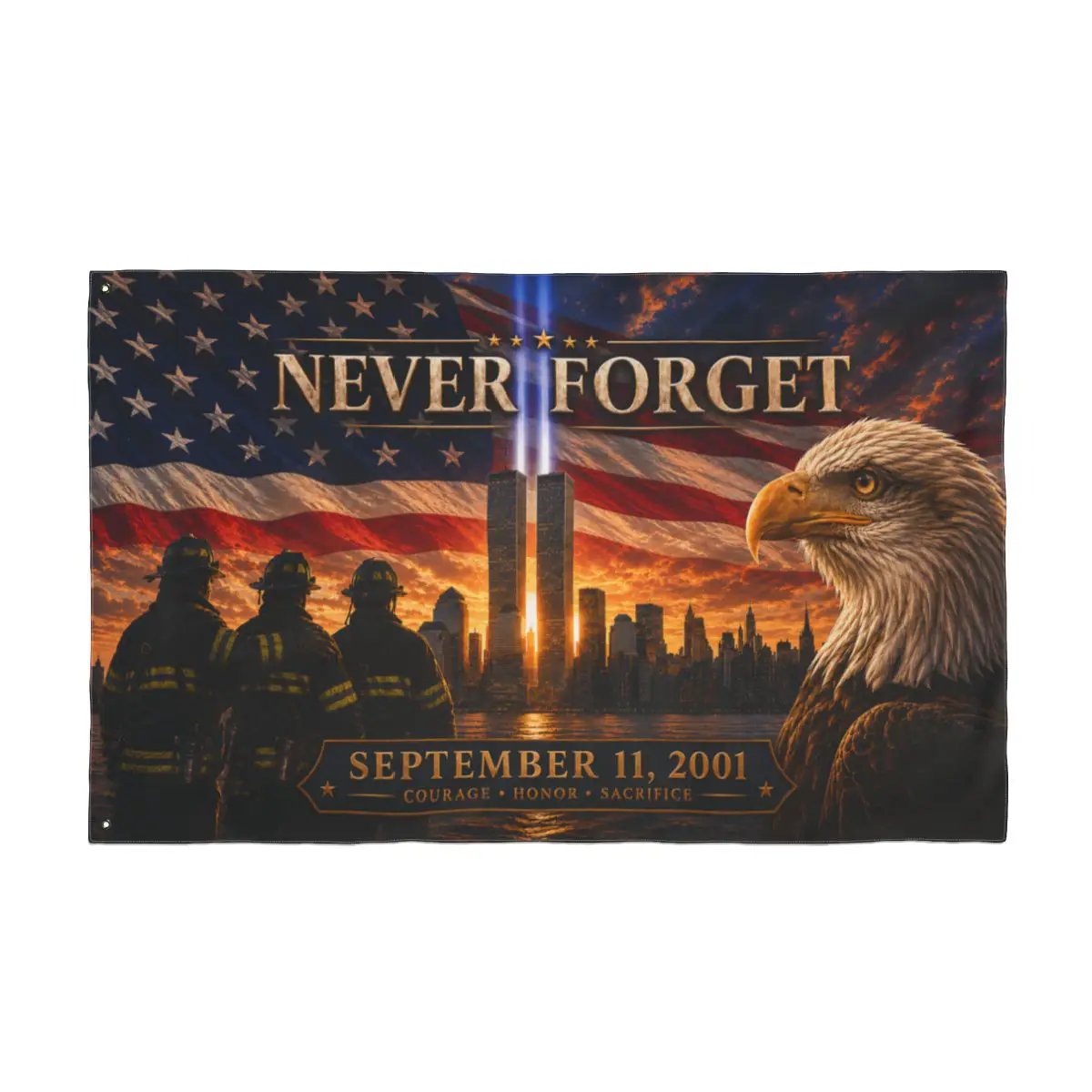 Twin Towers Patriotic Remembrance Flag, 9/11 Memorial Decor, Never Forget Double Sided Flag, September 11 Firefighter Tribute,