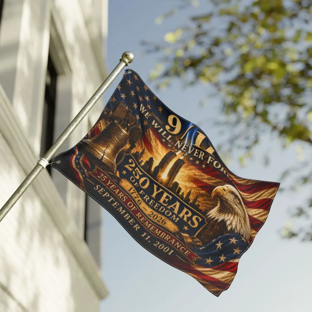 9/11 25th Anniversary Flag, 250 Years of Freedom 1776-2026, Double Sided September 11 Memorial Flag, America 250 Decor