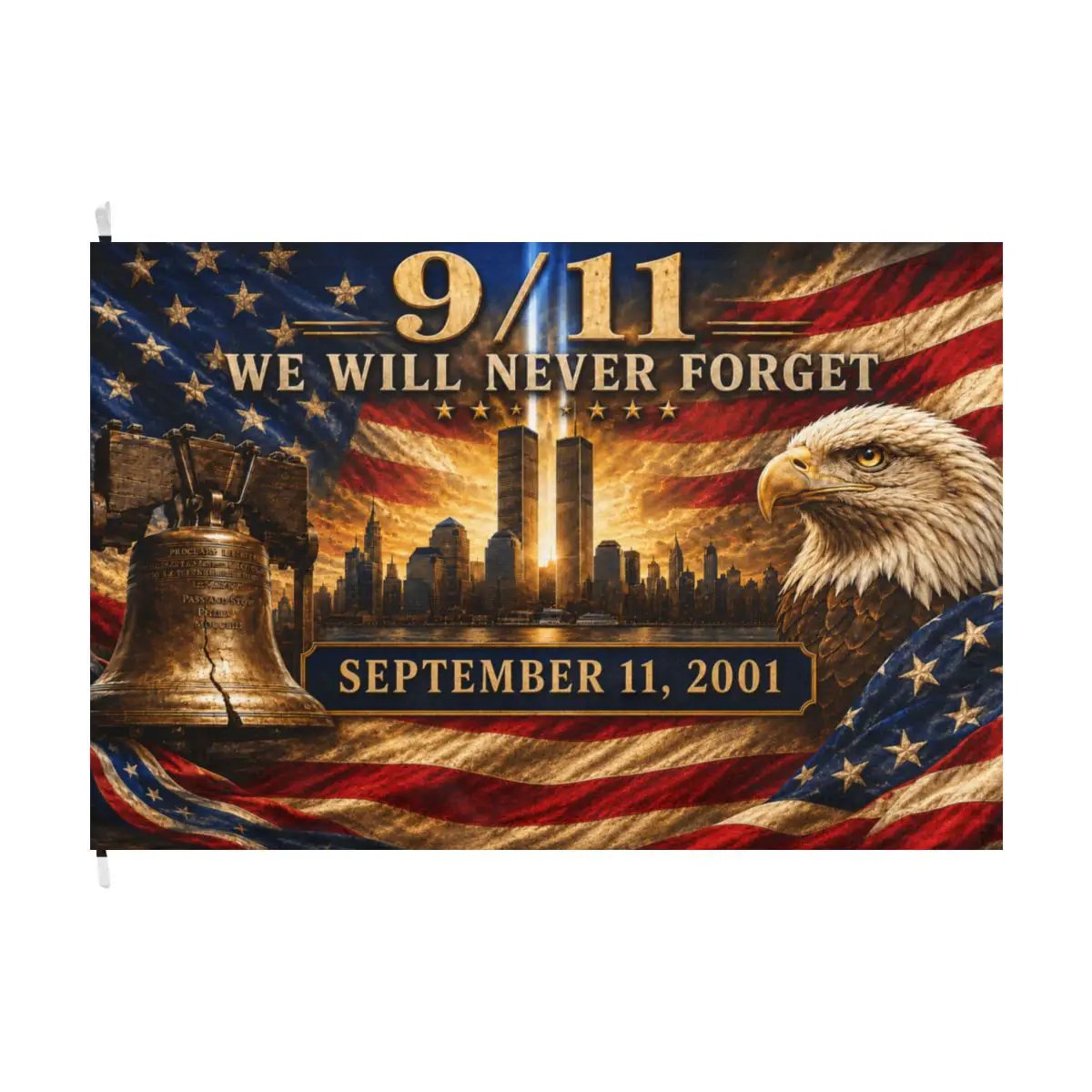 Twin Towers Remembrance Double Sided Flag - 9/11 Flag, We Will Never Forget Flag, September 11 Memorial, Patriot Day Decor