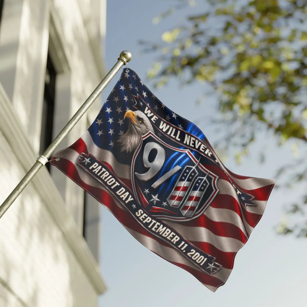 Never Forget 9/11 Flag, Patriot Day September 11 Memorial Flag, Double Sided with Grommets American Eagle Flag, 911 Remembrance Decor