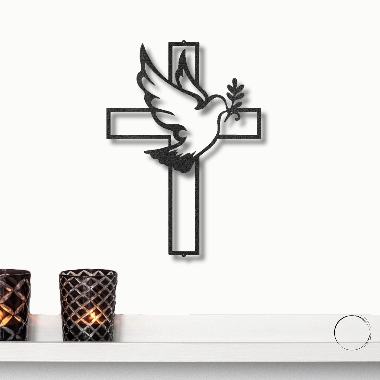 Dove and Cross Personalized Name Indoor Outdoor Steel Wall Sign Metal Art - Mallard Moon Gift Shop