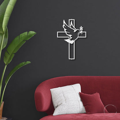 Dove and Cross Personalized Name Indoor Outdoor Steel Wall Sign Metal Art - Mallard Moon Gift Shop