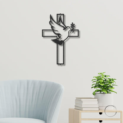 Dove and Cross Personalized Name Indoor Outdoor Steel Wall Sign Metal Art - Mallard Moon Gift Shop