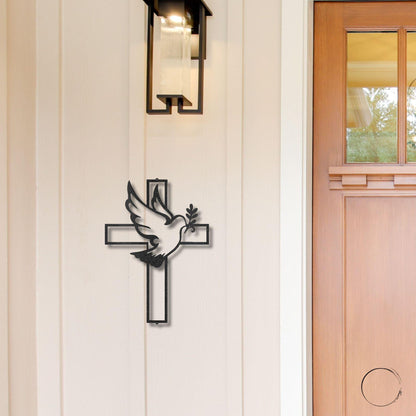 Dove and Cross Personalized Name Indoor Outdoor Steel Wall Sign Metal Art - Mallard Moon Gift Shop