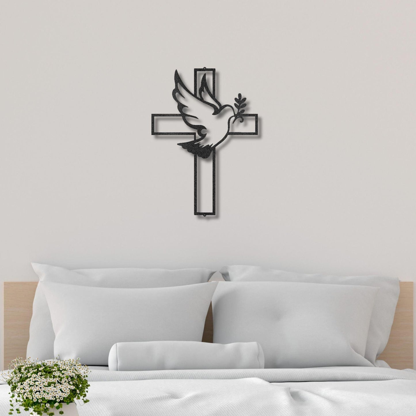 Dove and Cross Personalized Name Indoor Outdoor Steel Wall Sign Metal Art - Mallard Moon Gift Shop