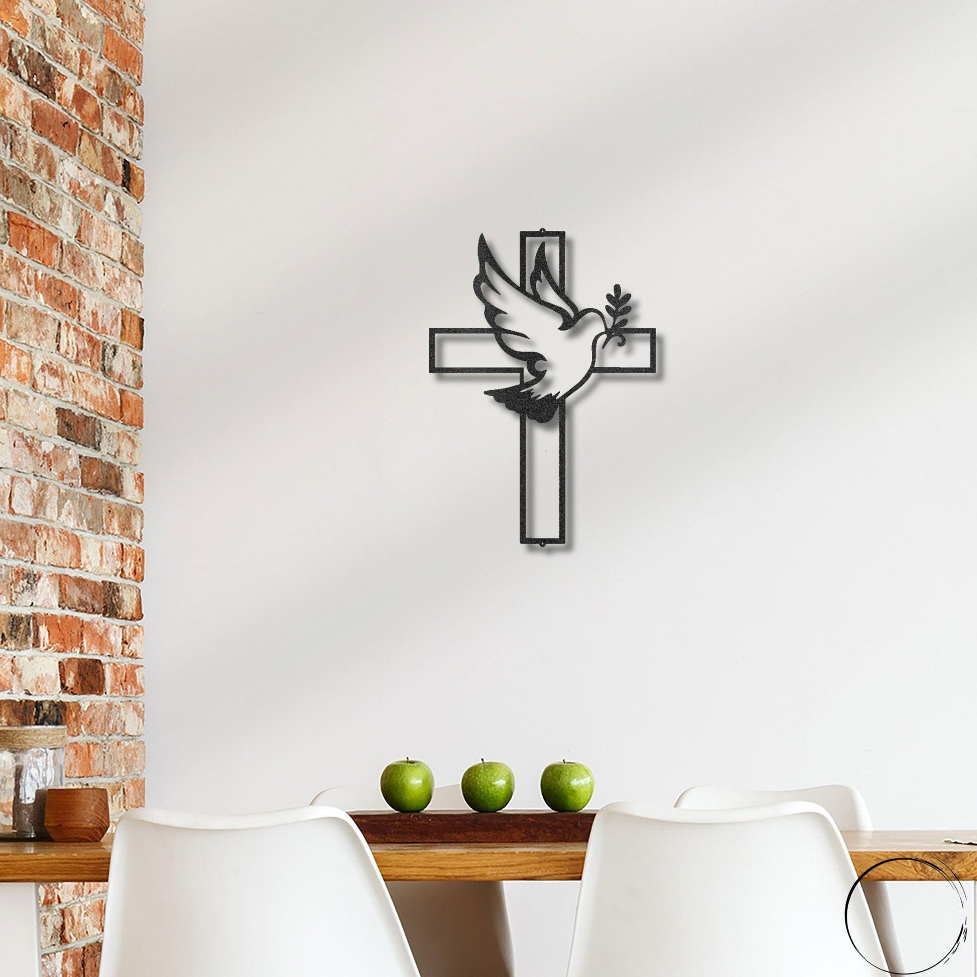 Dove and Cross Personalized Name Indoor Outdoor Steel Wall Sign Metal Art - Mallard Moon Gift Shop