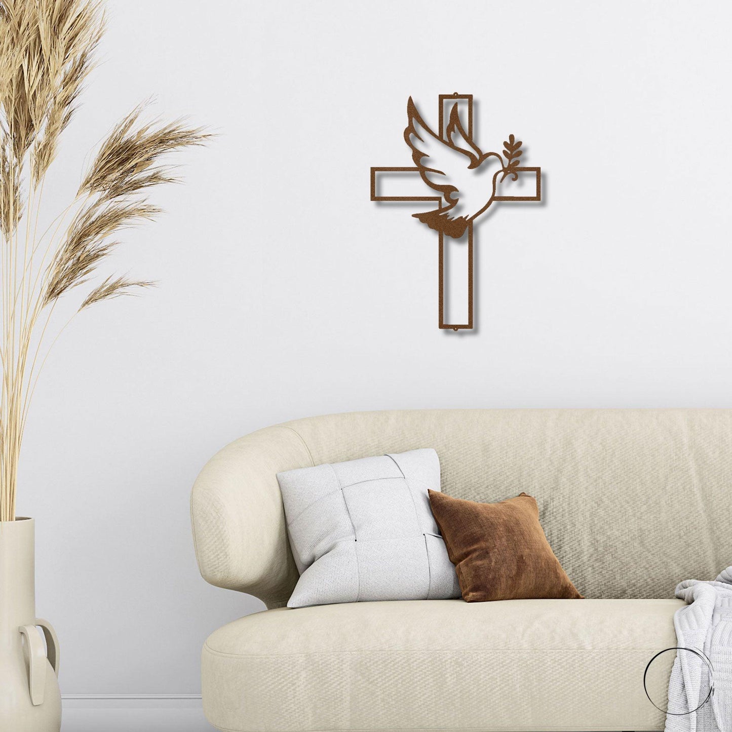 Dove and Cross Personalized Name Indoor Outdoor Steel Wall Sign Metal Art - Mallard Moon Gift Shop