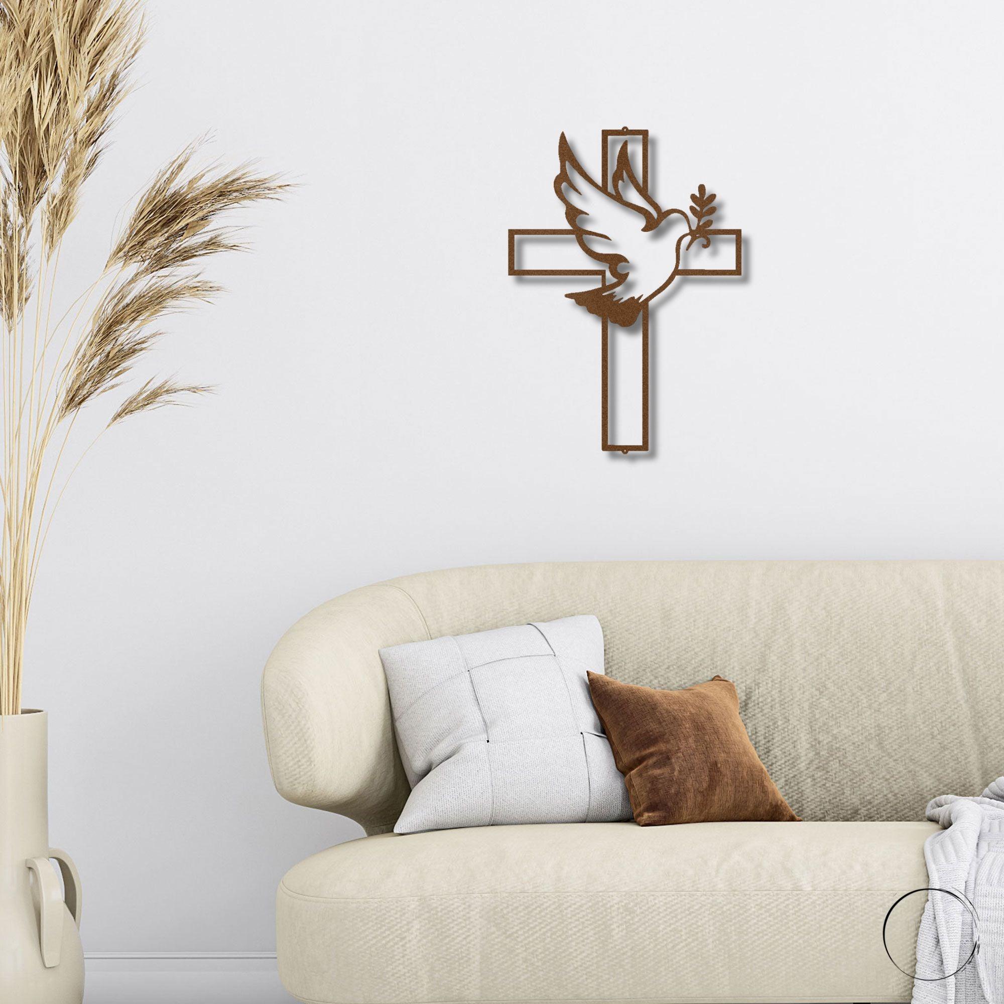 Dove and Cross Personalized Name Indoor Outdoor Steel Wall Sign Metal Art - Mallard Moon Gift Shop