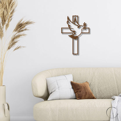 Dove and Cross Personalized Name Indoor Outdoor Steel Wall Sign Metal Art - Mallard Moon Gift Shop