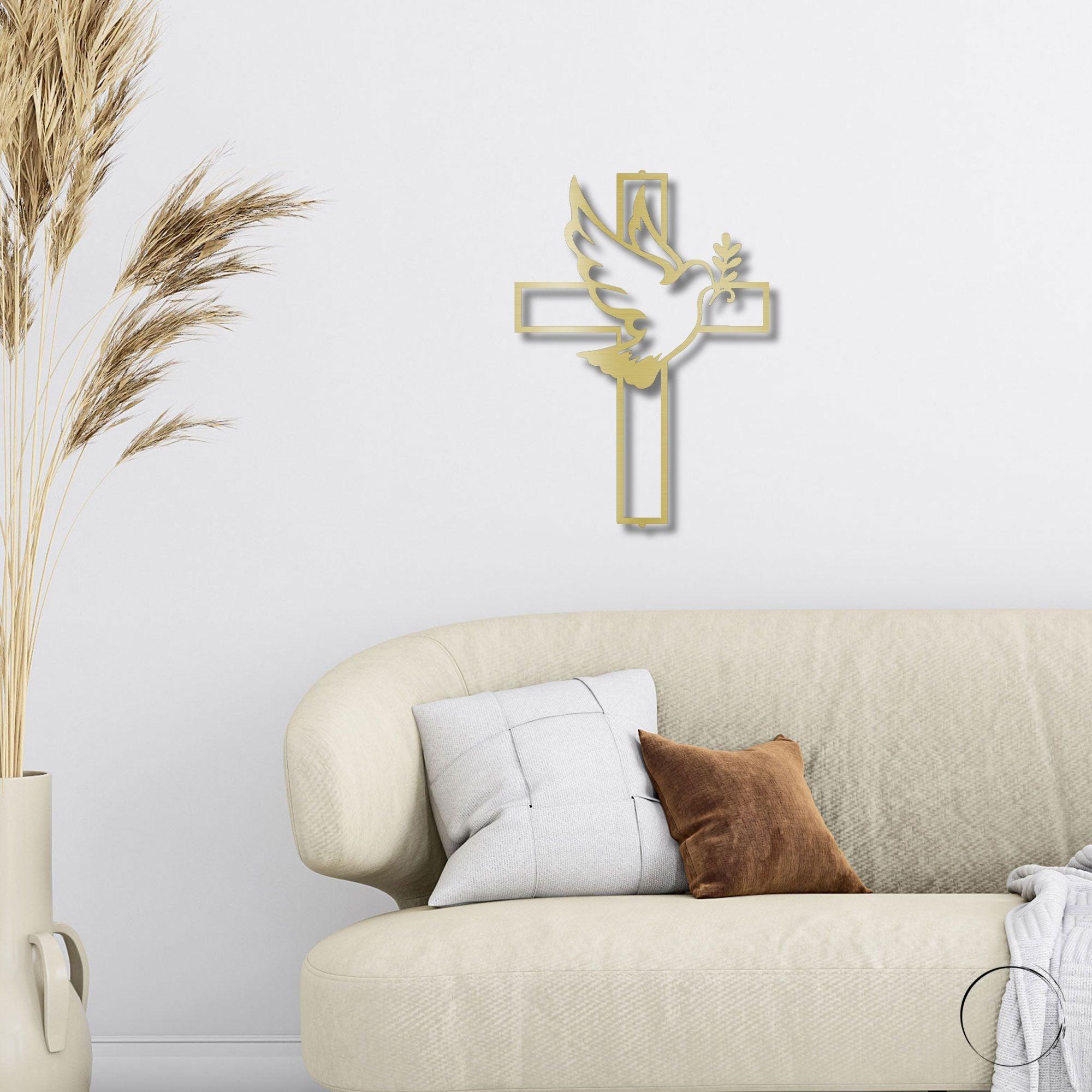 Dove and Cross Personalized Name Indoor Outdoor Steel Wall Sign Metal Art - Mallard Moon Gift Shop