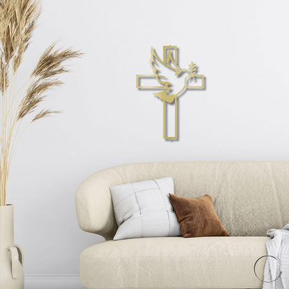 Dove and Cross Personalized Name Indoor Outdoor Steel Wall Sign Metal Art - Mallard Moon Gift Shop