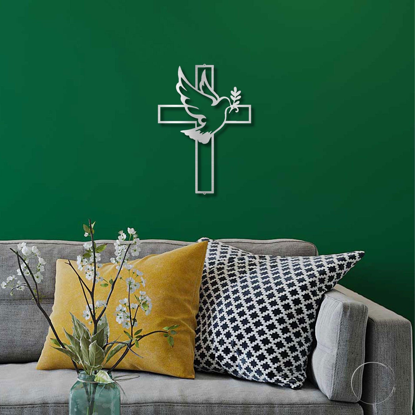 Dove and Cross Personalized Name Indoor Outdoor Steel Wall Sign Metal Art - Mallard Moon Gift Shop