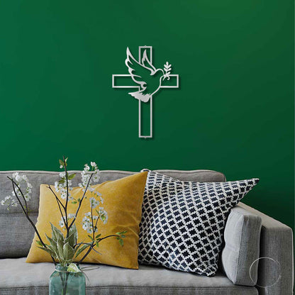 Dove and Cross Personalized Name Indoor Outdoor Steel Wall Sign Metal Art - Mallard Moon Gift Shop