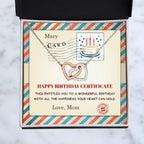 Happy Birthday Personalized Certificate Interlocking Hearts Necklace | Playful Birthday Gift for Her | Fun & Heartfelt Keepsake