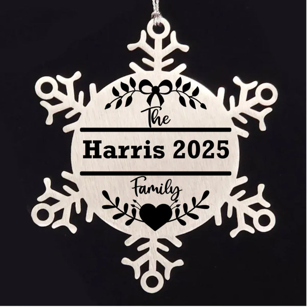 Personalized Family Name Laser Engraved Stainless Steel Snowflake Tree Ornament