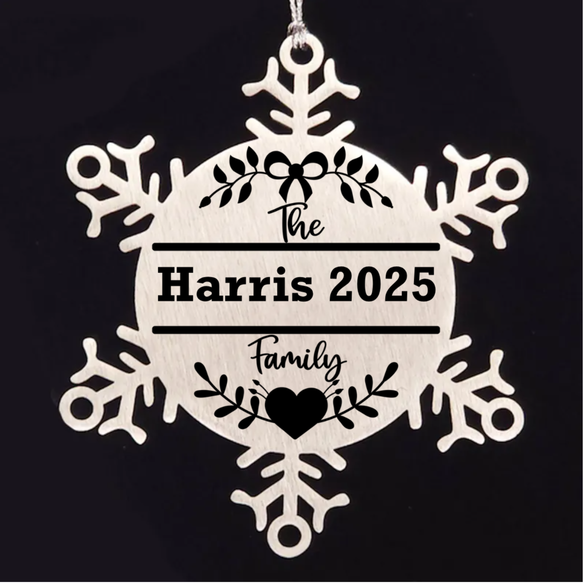 Personalized Family Name Laser Engraved Stainless Steel Snowflake Tree Ornament - Mallard Moon