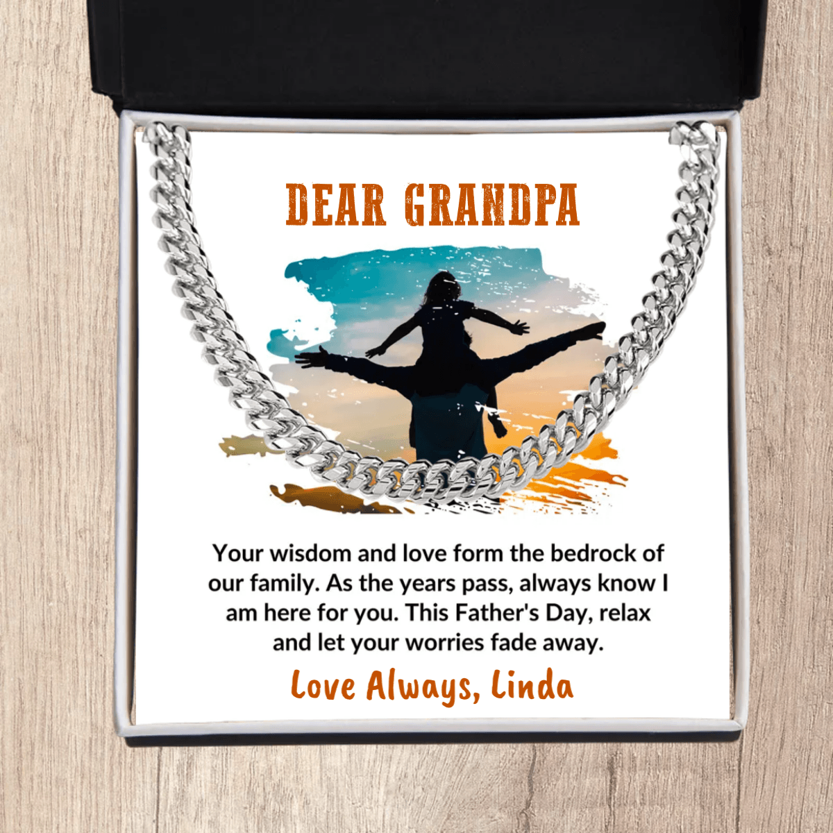 Gift for Dad Personalized Cuban Chain Link Necklace - Your Wisdom and Love Form the Bedrock of Our Family - Mallard Moon Gift Shop