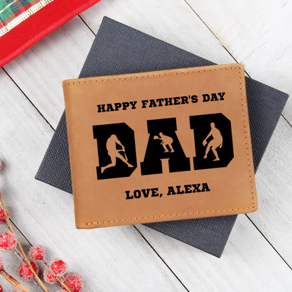 Baseball Silhouette Dad Wallet – Full Grain Cowhide Leather Bifold – Sports Gift for Father's Day or Baseball Coach - Mallard Moon Gift Shop