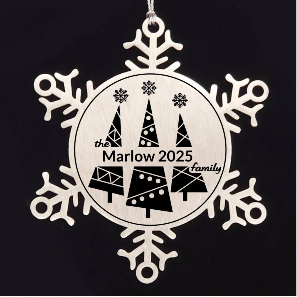 Personalized Snowflake Christmas Tree Ornament Family Name Laser Engraved Stainless Steel Keepsake