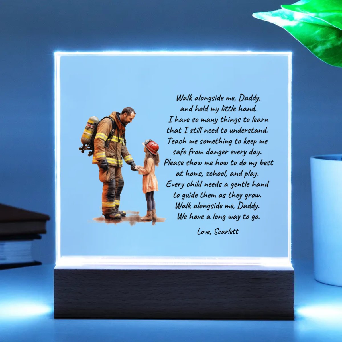 Personalized Firefighter Dad & Daughter Acrylic Plaque – Custom Poem Gift with Name – Heartfelt Father–Daughter Keepsake for Birthdays, Christmas, Father’s Day