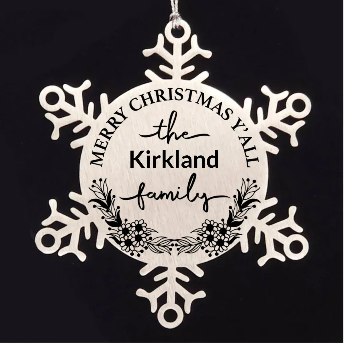 Personalized Merry Christmas Y'all Stainless Steel Laser Engraved Snowflake Tree Ornament