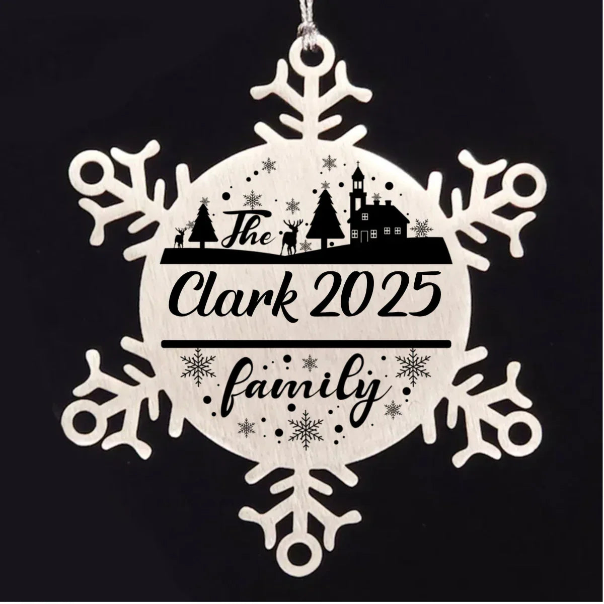 Personalized Family Name Christmas Laser Engraved Stainless Steel Snowflake Tree Ornament