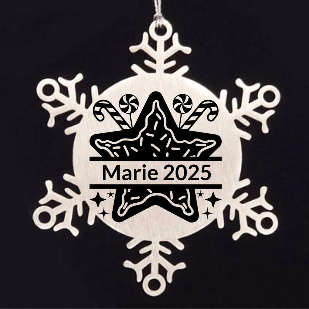 Personalized Snowflake Christmas Star Cookie Tree Ornament Family Name Laser Engraved Stainless Steel