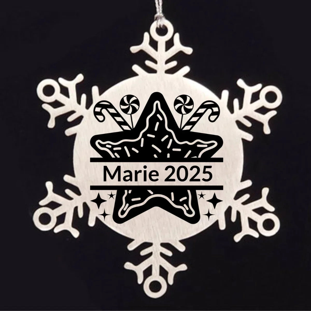 Personalized Snowflake Christmas Star Cookie Tree Ornament Family Name Laser Engraved Stainless Steel