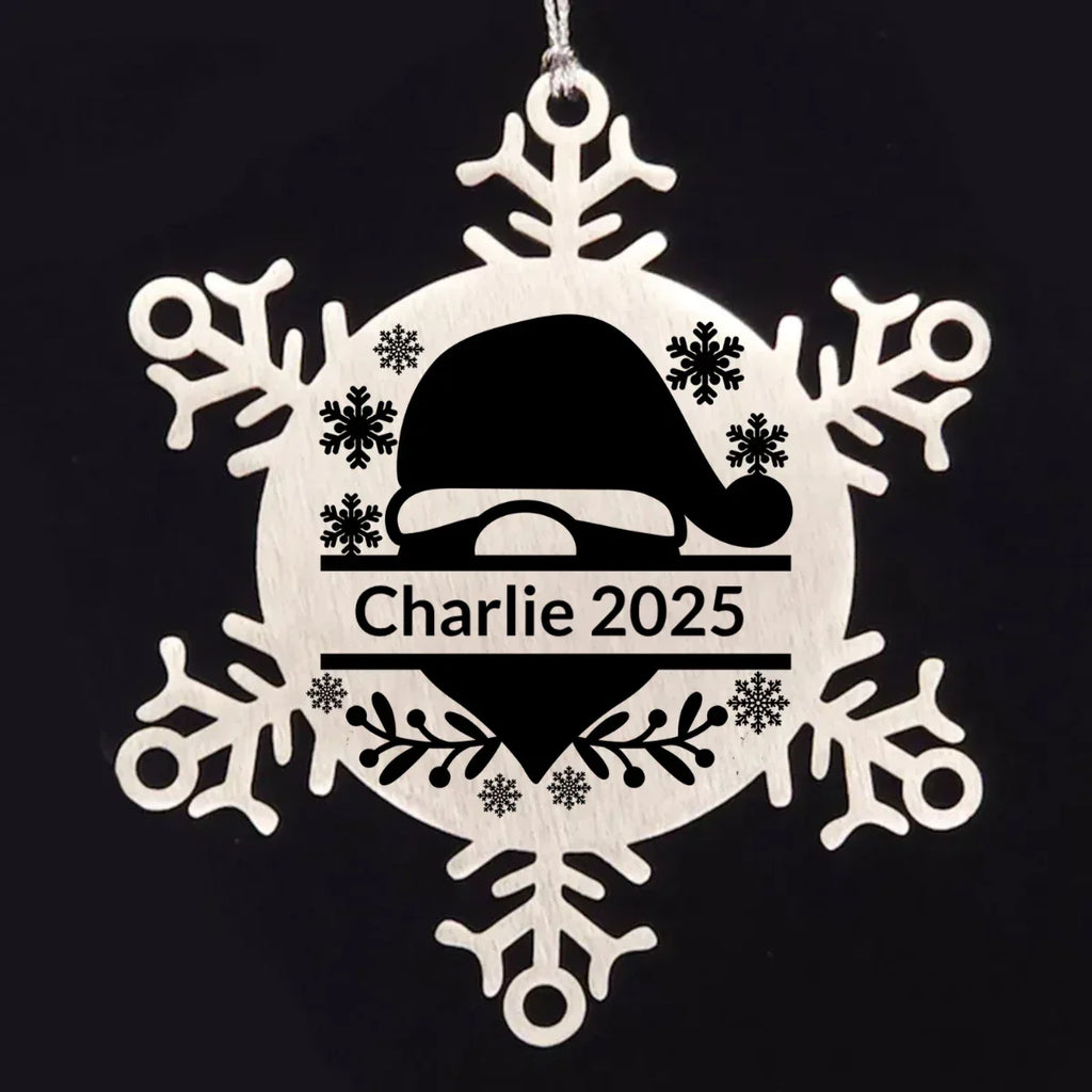 Personalized Santa Claus Family Name Laser Engraved Stainless Steel Snowflake Tree Ornament