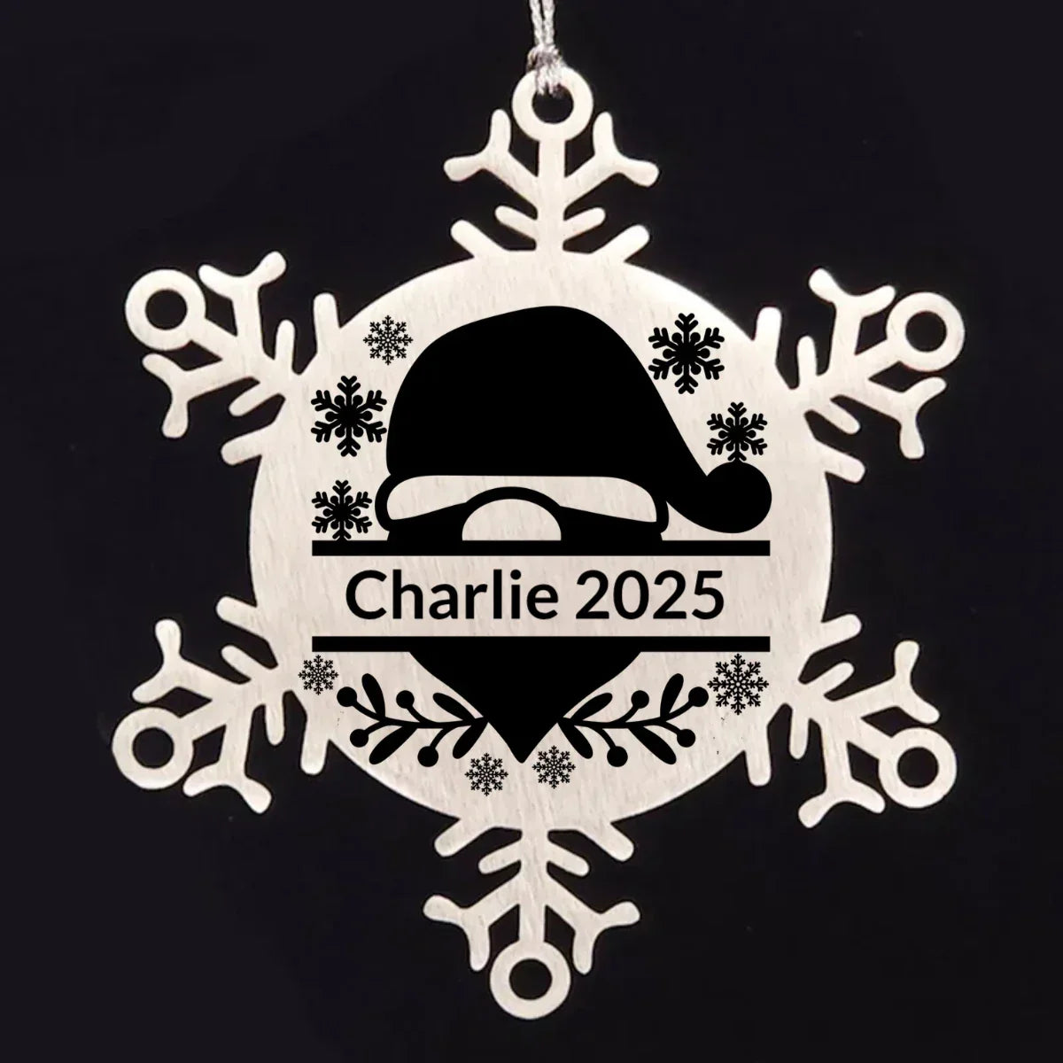 Personalized Santa Claus Family Name Laser Engraved Stainless Steel Snowflake Tree Ornament