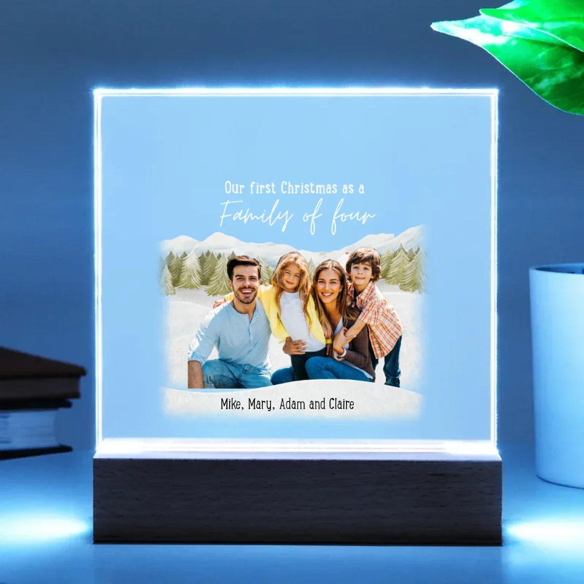 Family Acrylic Plaque – “Our First Christmas as a Family of…” | Custom Name & Family Size Light-Up Holiday Gift