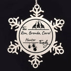Personalized 3 Gnome Family Snowflake Ornament – Custom Stainless Steel Christmas Keepsake with Gift Bag – Engraved Names & Dates Holiday Decor for Family, Friends, Couples
