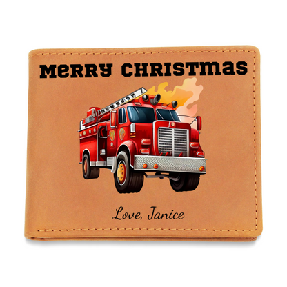 Firefighter Gift Wallet – Personalized Cowhide Leather with Custom Truck, Message & Signature